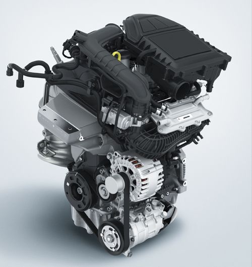 ▲パワーユニットには999cc直列3気筒DOHC12V直噴インタークーラー付ターボエンジン（116ps／200Nm）を搭載。燃費性能などを向上させる“BLUE MOTION TECHNOLOGY”を組み込む